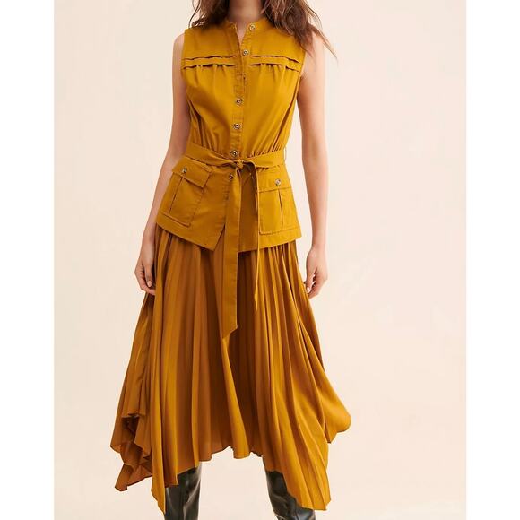 Anthropologie Pleated Sleeveless Midi Dress in "Cedar" Brown Size 2X - Picture 3 of 14